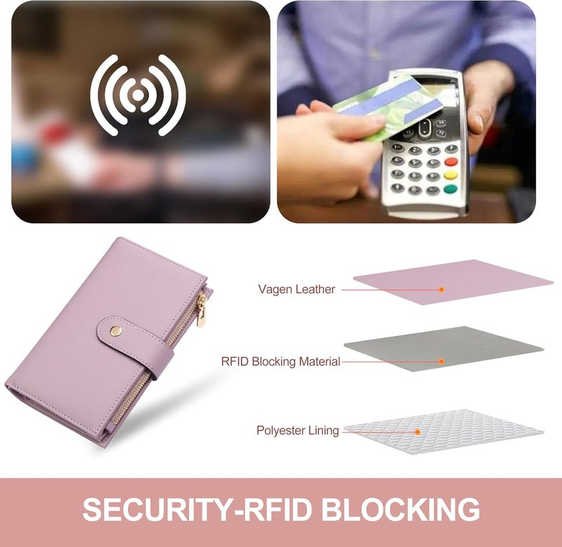 yiijay Womens Wallet RFID Blocking Leather Trifold Clutch Wallet Credit Card Holder Ladies Travel Wallet Purse with Pen Holder - Image 5
